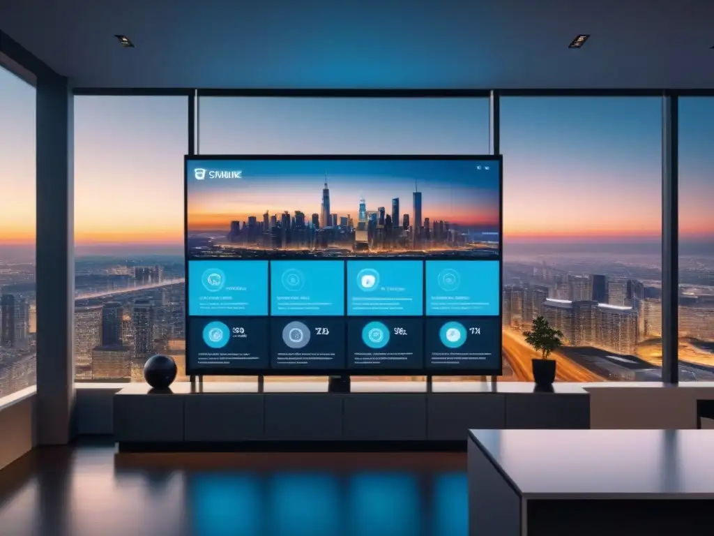 Interfaz futurista de gestión inmobiliaria en oficina moderna Interfaz futurista de gestión inmobiliaria automatizada en eficiencia operativa