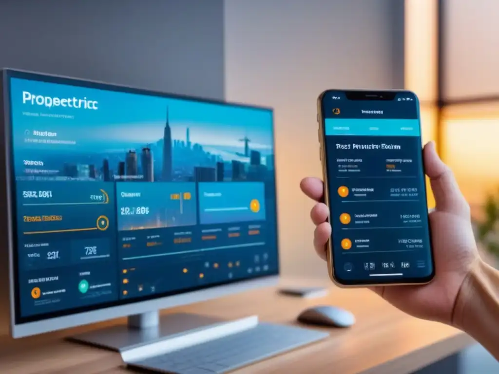 Interfaz futurista y profesional para plataforma PropTech Interfaz futurista de plataformas PropTech: diseño innovador para una experiencia usuario plataformas PropTech