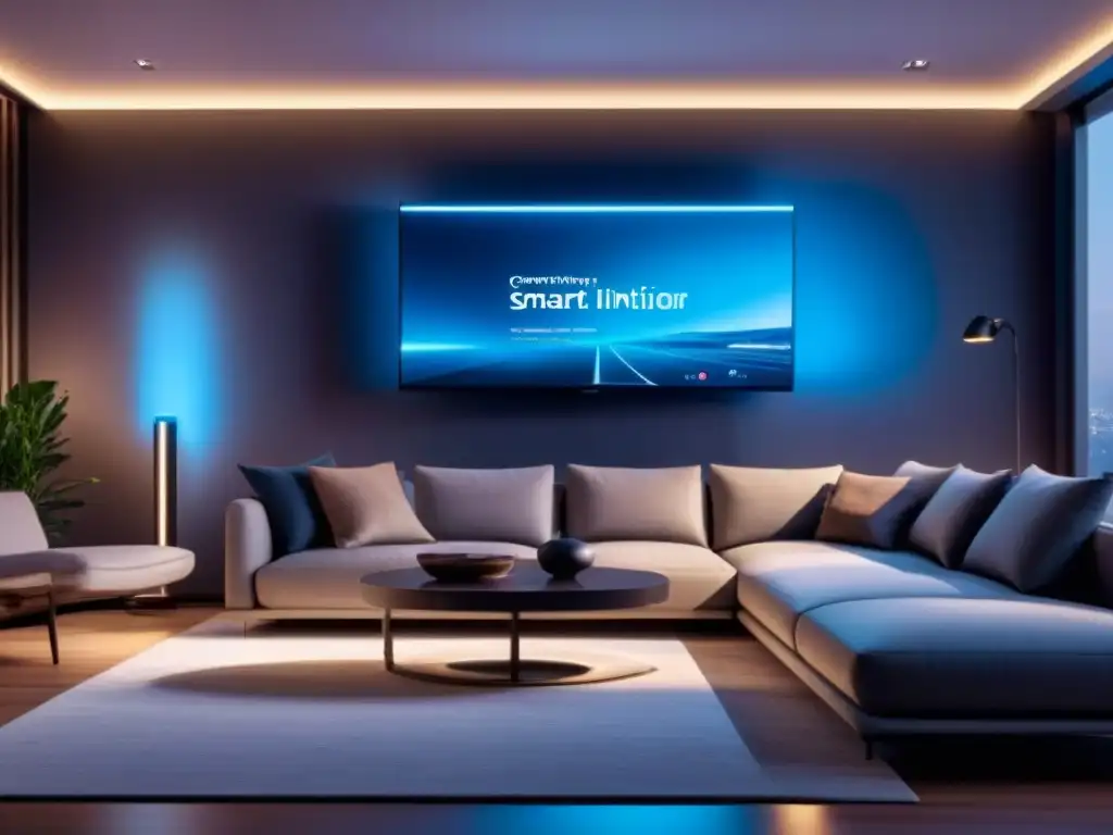 Interior de casa inteligente: elegancia y tecnología avanzada Interior de casa inteligente con sensores de movimiento integrados, decoración minimalista y tecnología innovadora