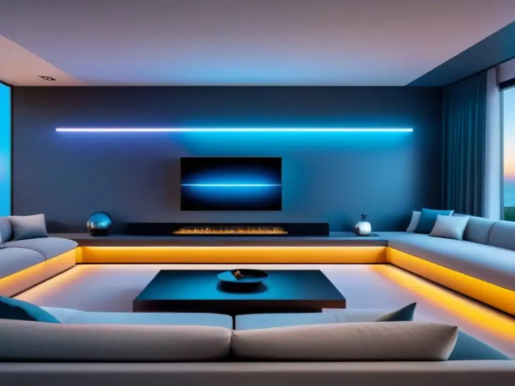 Diseño interior futurista con tecnología de vanguardia en casa inteligente Interior futurista de casa inteligente con tecnologías emergentes en renovaciones inmobiliarias