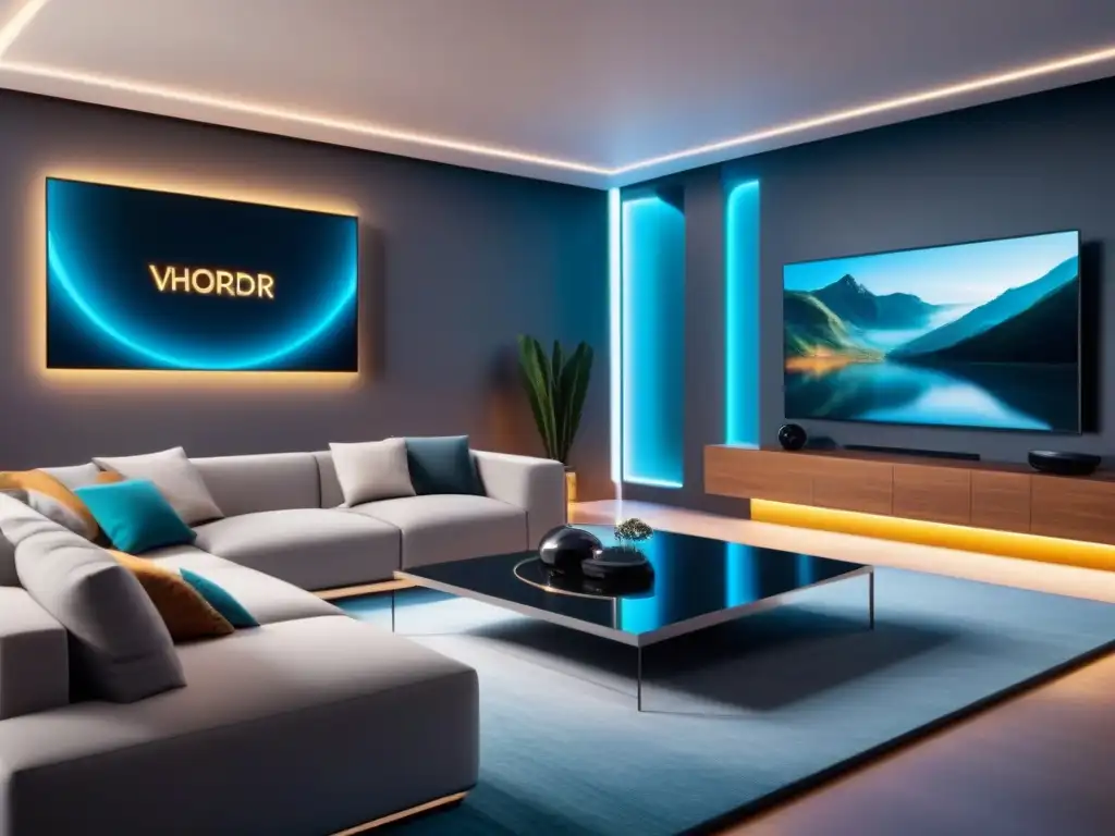 Hogar inteligente del futuro: diseño interior avanzado con IA y IoT Interior futurista de casa inteligente con IA y dispositivos IoT integrados, tendencias inmobiliarias inteligencia artificial IoT