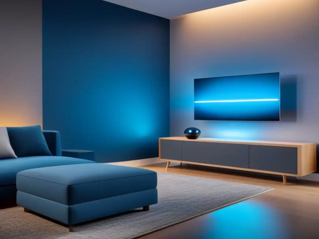 Residencia inteligente del futuro: IA avanzada en acción Interior futurista de Smart Home con inteligencia artificial integrada en electrodomésticos