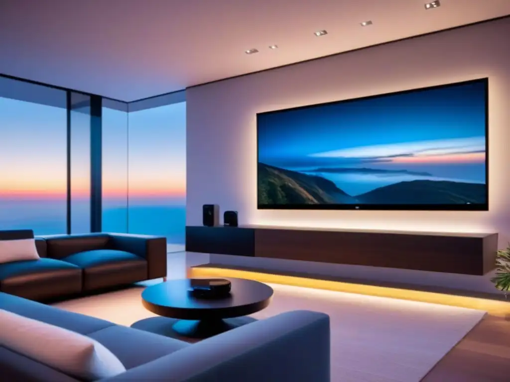 Interior de casa inteligente de lujo con tecnología de vanguardia Interior de hogar inteligente de lujo con domótica integrada