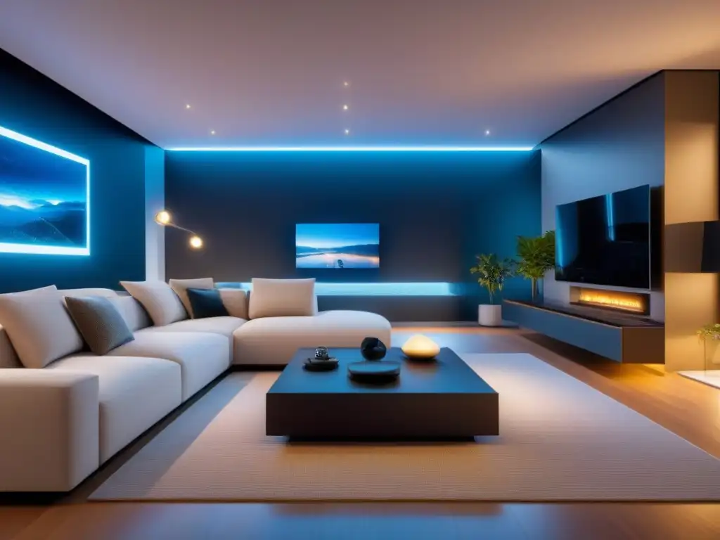 Interior futurista con sensores de movimiento inteligentes Interior inmobiliario con sensores de movimiento inteligentes integrados en diseño futurista y sofisticado