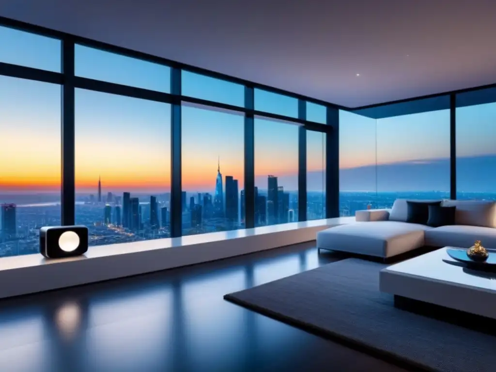 Hogar inteligente de lujo con tecnología avanzada y vista panorámica Interior lujoso y moderno de una casa inteligente con domótica en mercado inmobiliario internacional