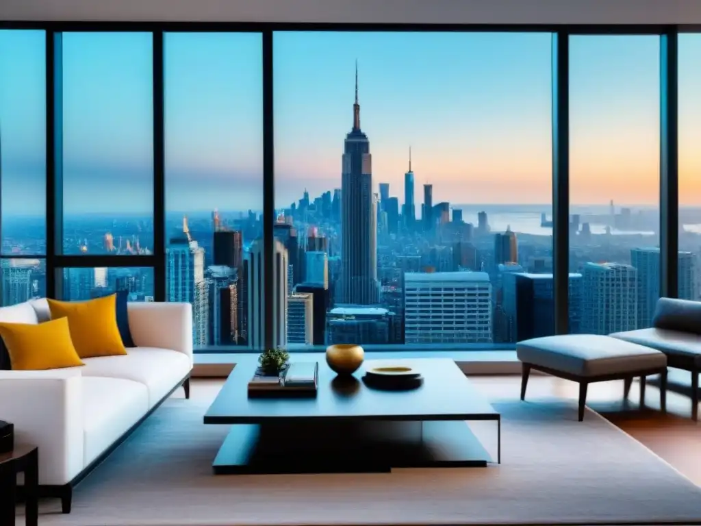 Apartamento de lujo con vista urbana y diseño sofisticado Interior lujoso con vista a la ciudad, ideal para jóvenes inversores