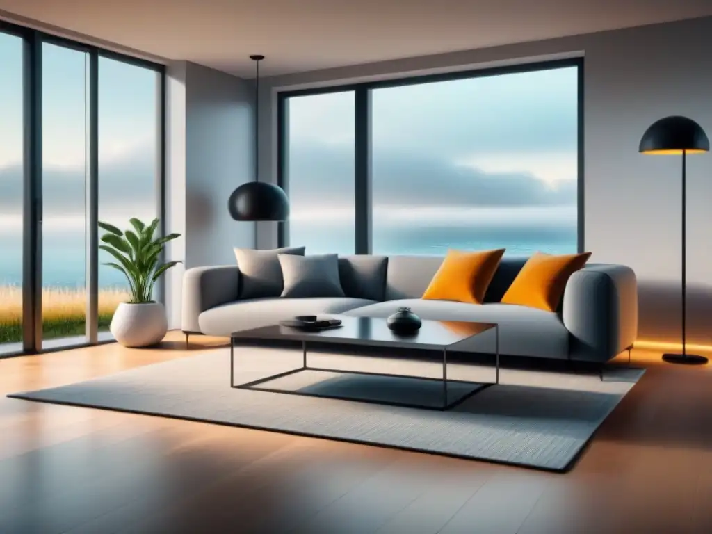 Interior de casa inteligente futurista: diseño minimalista y tecnología avanzada Interiores futuristas de una casa inteligente con tecnología de vanguardia