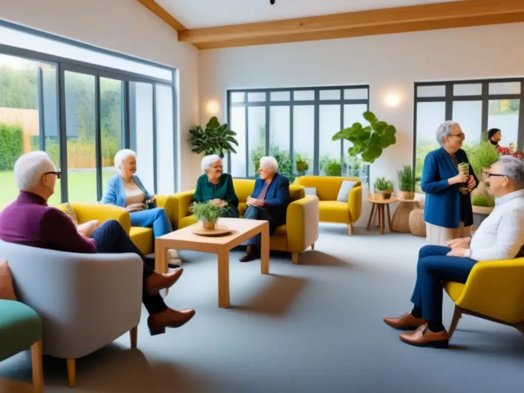 Comunidad de cohousing: diversidad e inclusión en convivencia sostenible Invertir en cohousing internacional: Comunidad diversa colaborando en un espacio moderno y sostenible, reflejo de inclusión y innovación