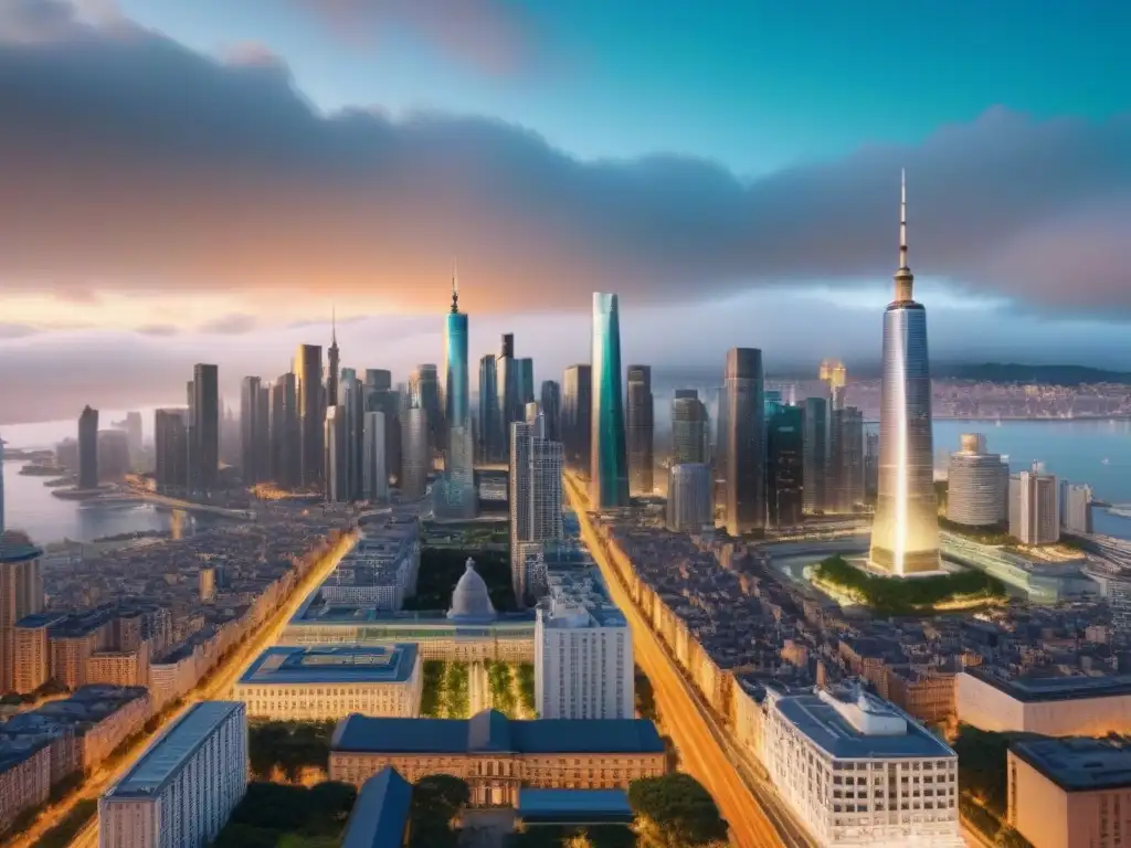 Skyline mundial: arquitectura diversa en 8k Explora diversificación internacional mercado inmobiliario en skyline mundial