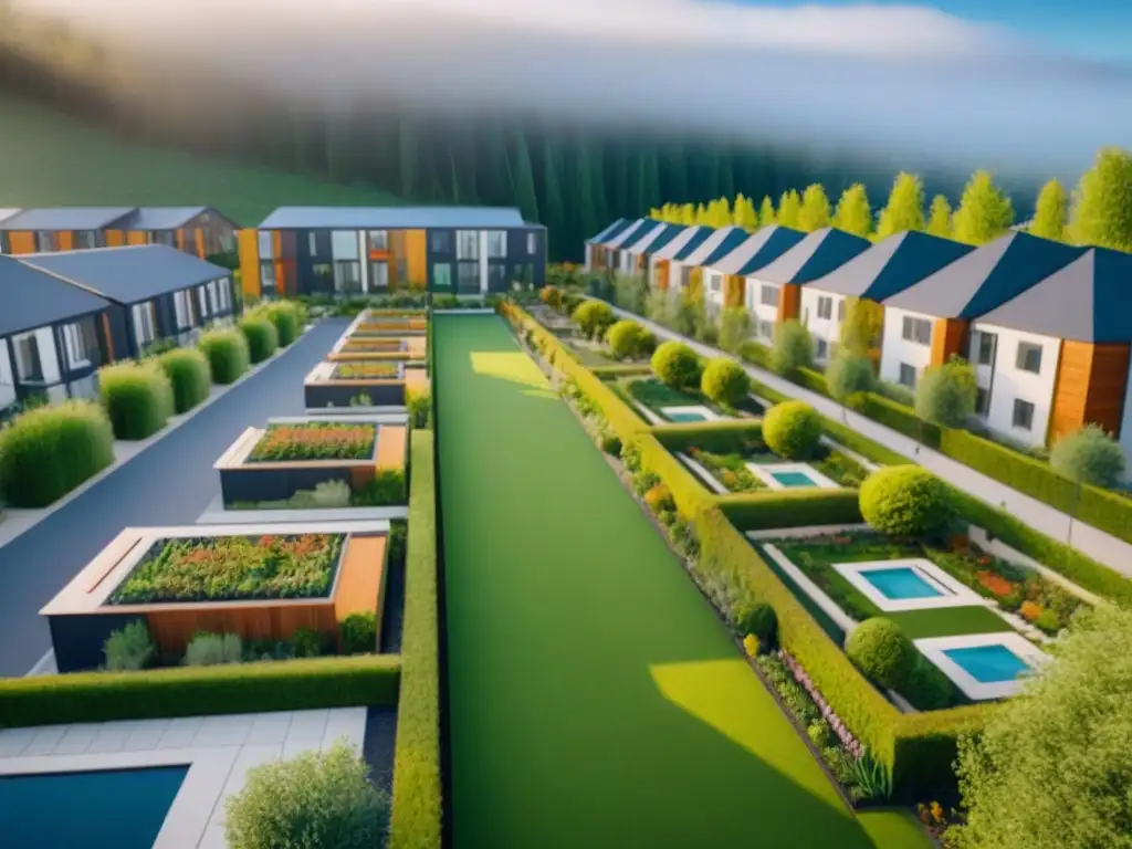 Cohousing moderno y vibrante: comunidad sostenible y social Inversión en cohousing internacional: Comunidad vibrante con arquitectura diversa, espacios verdes y residentes disfrutando de actividades sociales