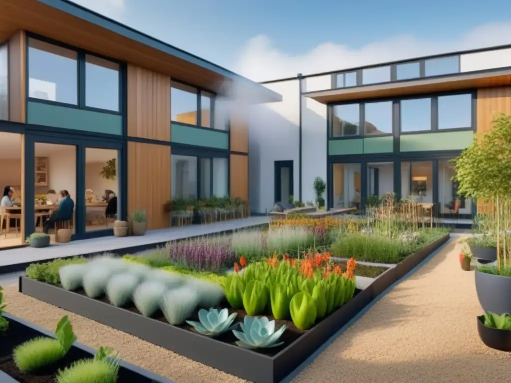 Comunidad de cohousing: diversidad, sostenibilidad y comunidad Invierte en cohousing internacional: Comunidad vibrante y diversa compartiendo actividades en un espacio moderno y sostenible