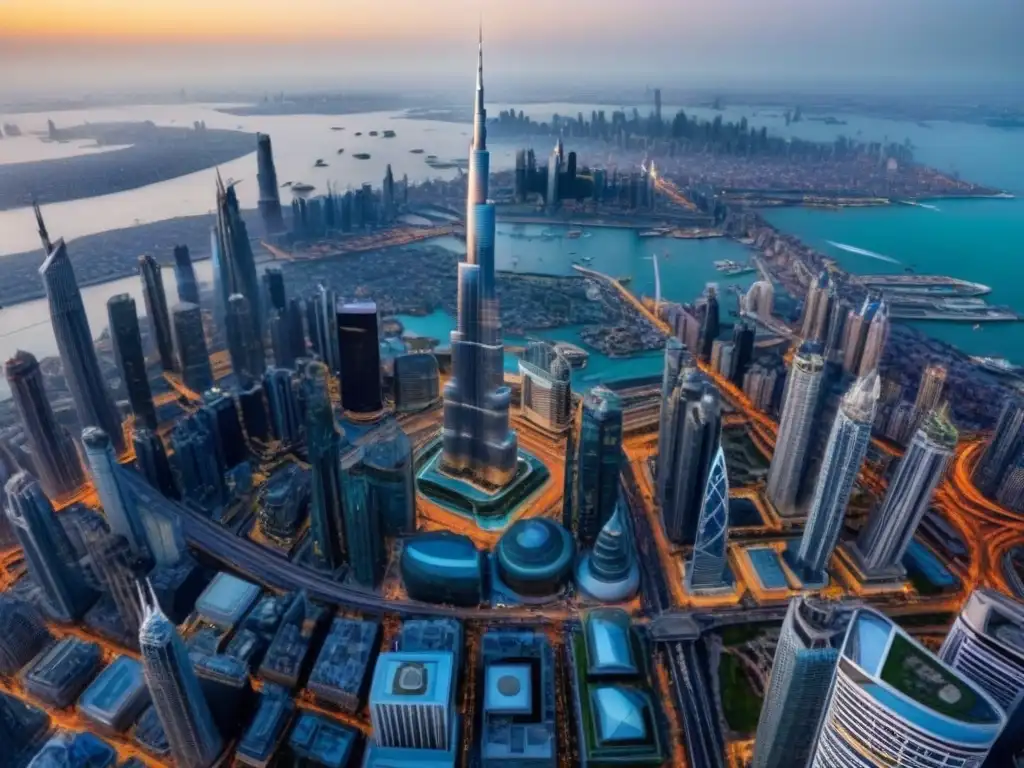 Horizonte global: rascacielos icónicos en metrópolis vibrante Invertir en REITs internacionales rentables: Vista aérea de icónicos rascacielos en una ciudad vibrante