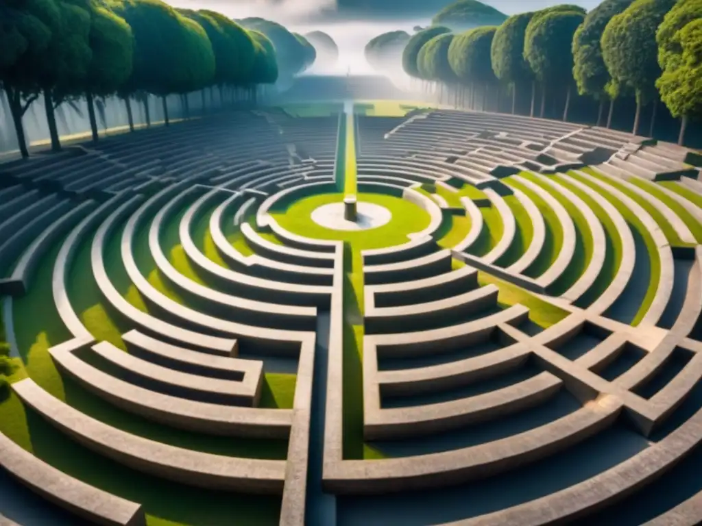 Laberinto legal internacional: detalle 8K con banderas y diseño moderno Intrincado laberinto legal con banderas internacionales, iluminado y profesional