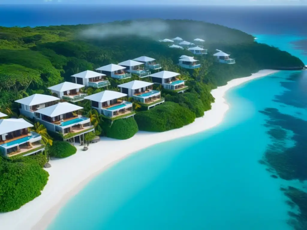Villas de lujo frente al mar en el Caribe Inversión en bienes raíces de lujo en el Caribe: Villas modernas frente al mar con piscinas infinitas y atardecer dorado