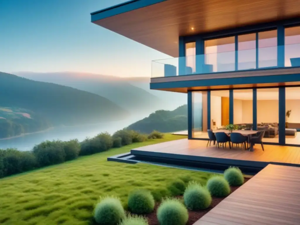 Casa pasiva moderna en entorno natural: diseño sostenible de vanguardia Inversión en casas pasivas internacionales: Una moderna casa pasiva rodeada de naturaleza, con paneles solares y tejados verdes