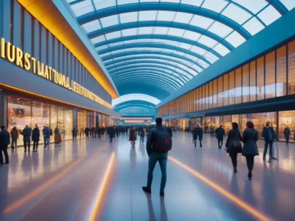 Centro comercial internacional de diseño moderno en 8k Inversión en centros comerciales mercado internacional: Centro comercial moderno y vibrante lleno de gente diversa y tiendas de alta gama