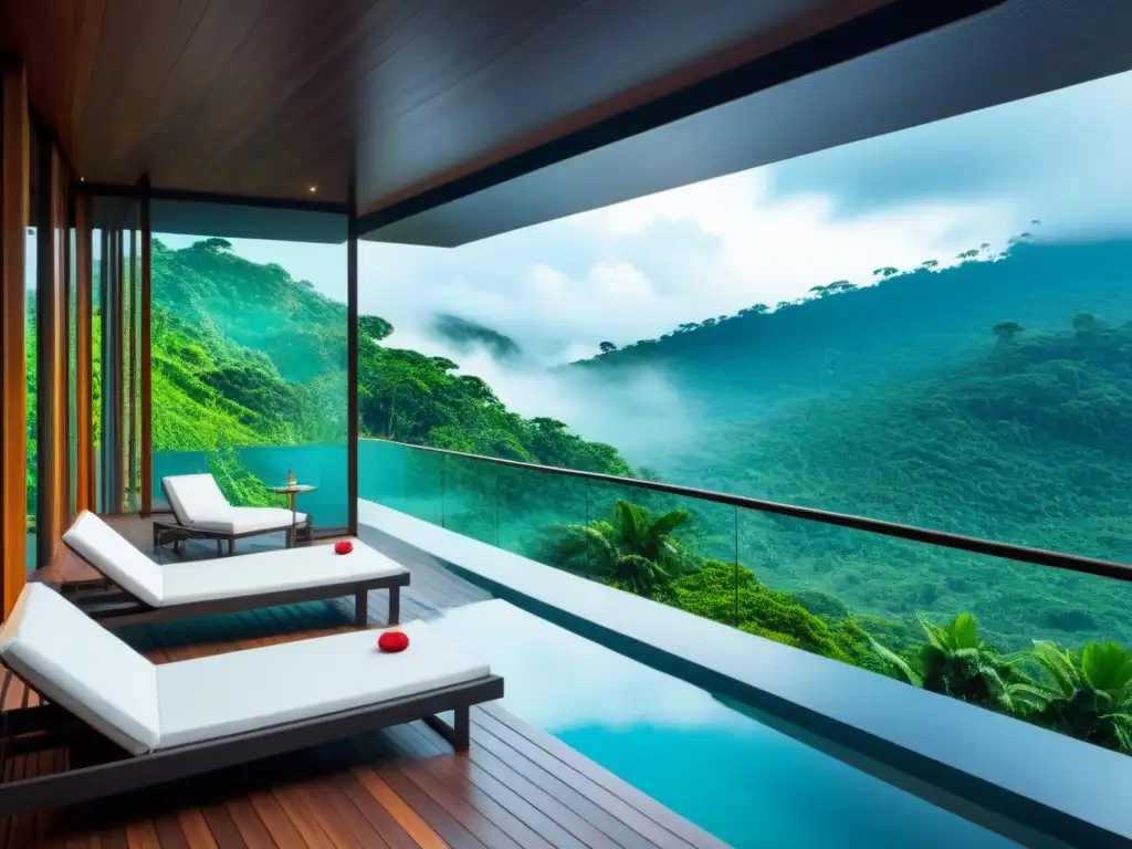 Resort ecológico de lujo en la selva tropical Inversión en complejos turísticos ecológicos: Resort ecofriendly de lujo en la selva tropical, con arquitectura minimalista y piscina infinita