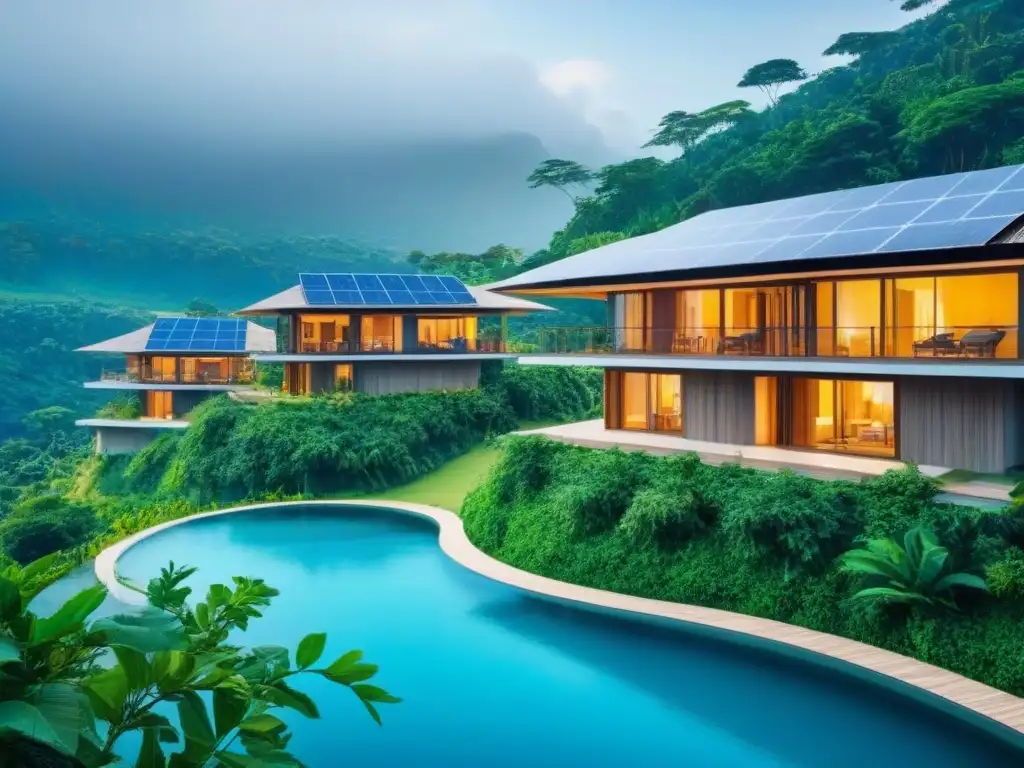 Resort ecológico de lujo: armonía moderna en la naturaleza Inversión en complejos turísticos pandemia: Resort ecológico de lujo entre la naturaleza, con arquitectura sostenible y actividades ecofriendly