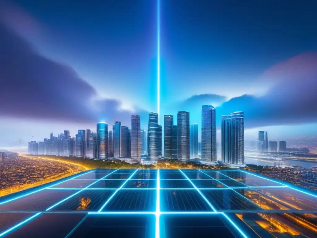 Metrópolis Futurista: CriptoInversiones en Realidad Digital Inversión en criptomonedas: ciudad futurista fusionada con gráficos digitales, maximizando ROI