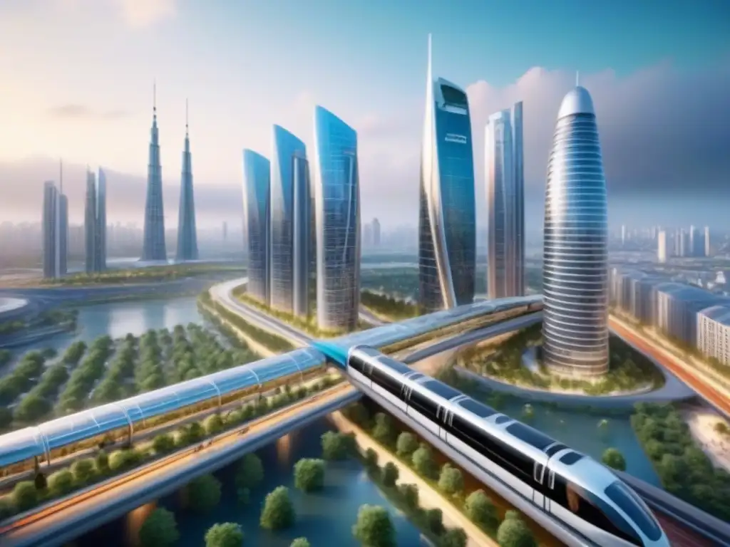 Desarrollo inmobiliario futurista: rascacielos, naturaleza y tecnología en 8k Inversión en desarrollos inmobiliarios internacionales: Una visión futurista de prosperidad y colaboración global en la arquitectura urbana