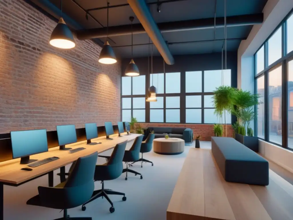 Coworking contemporáneo: espacio moderno y creativo Inversión en espacios colaborativos internacionales: Moderno coworking vibrante con profesionales colaborando en diseño elegante y luminoso