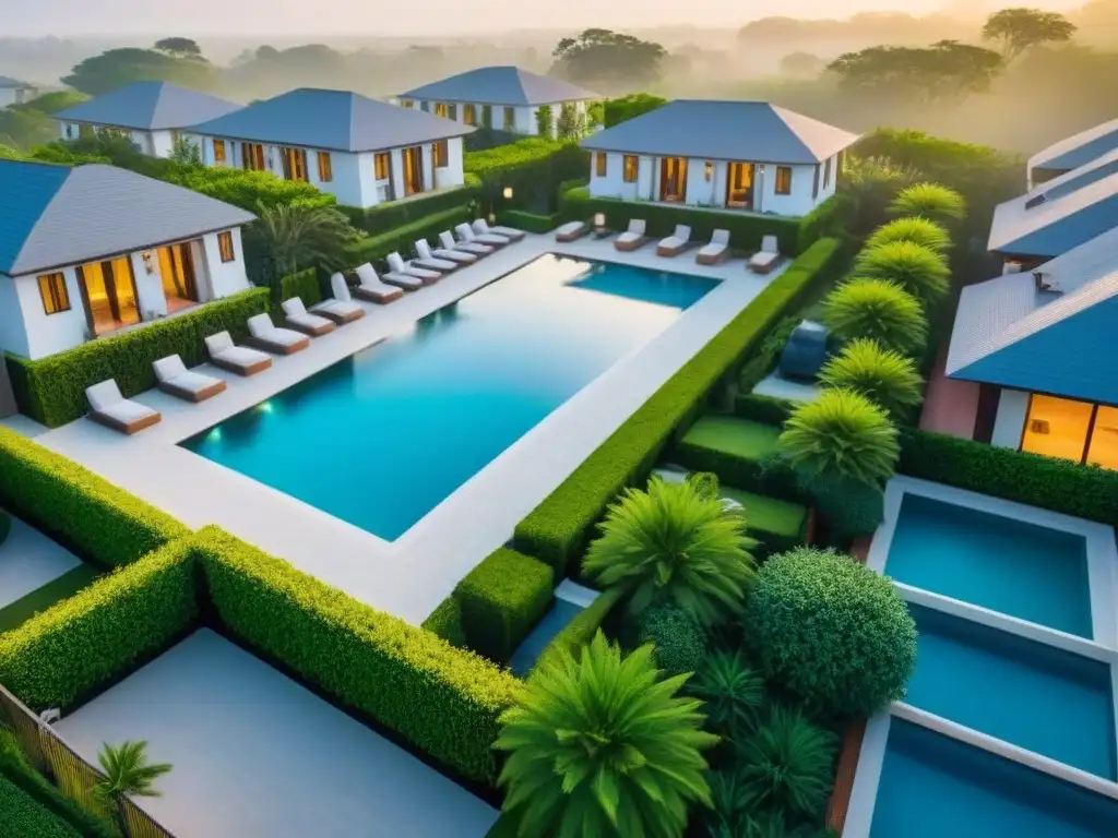 Exclusivo residencial de lujo: arquitectura moderna y comodidades premium Inversión exclusiva en barrios de alta gama con arquitectura moderna, áreas verdes y lujosas amenidades al atardecer