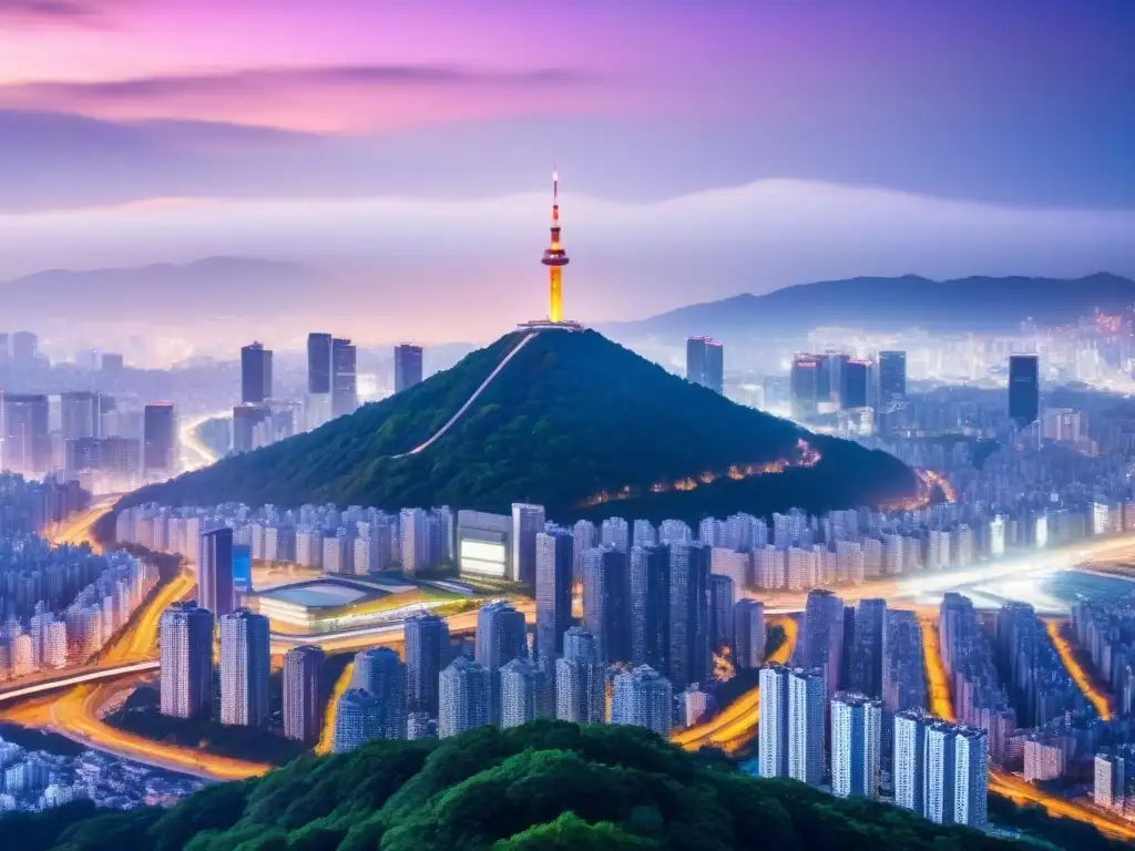 Horizonte futurista de Seúl: inversión inmobiliaria innovadora Inversión inmobiliaria en Seúl: Vista aérea impresionante de los rascacielos futuristas de la ciudad, reflejando su desarrollo vanguardista