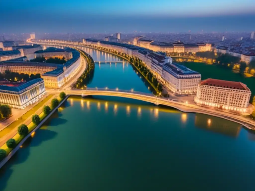Deslumbrante fusión de arquitectura en Bucharest al anochecer Inversión inmobiliaria Europa del Este: Ciudad moderna de Bucarest al atardecer, con arquitectura futurista y edificios históricos