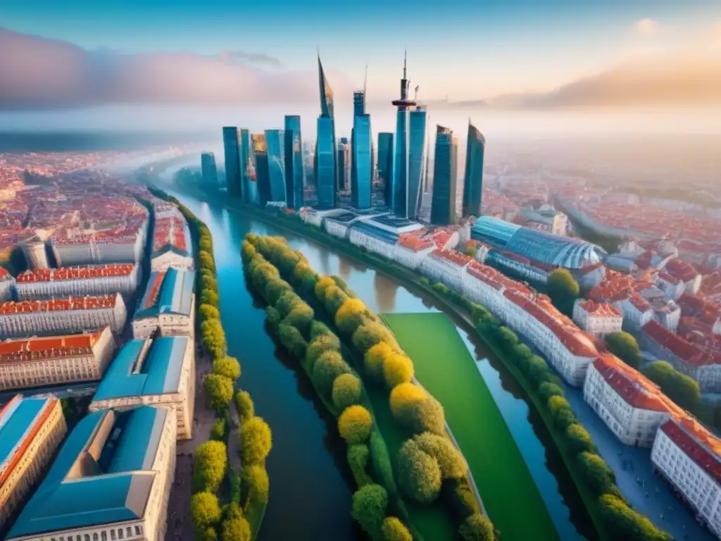Vibrante ciudad en Europa del Este: arquitectura moderna y tradicional Inversión inmobiliaria en Europa del Este: Ciudad vibrante con rascacielos modernos y arquitectura histórica