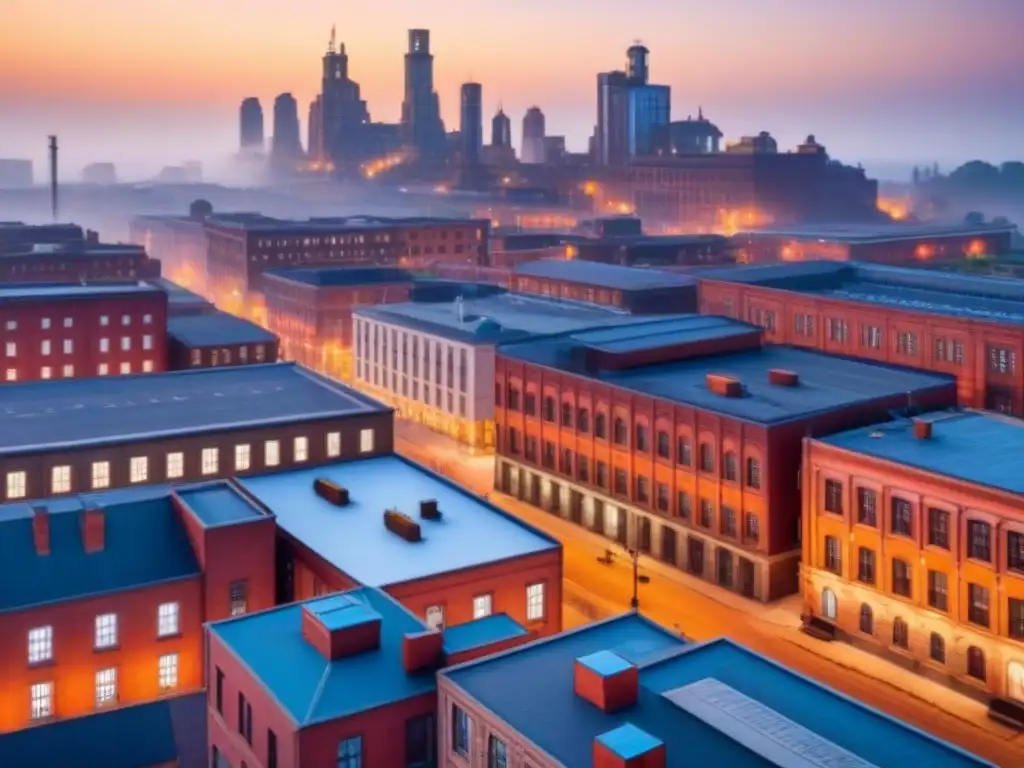 Contraste urbano: Ciudad postindustrial al anochecer Inversión inmobiliaria en ciudades postindustriales: Fusión de historia y modernidad urbana al anochecer