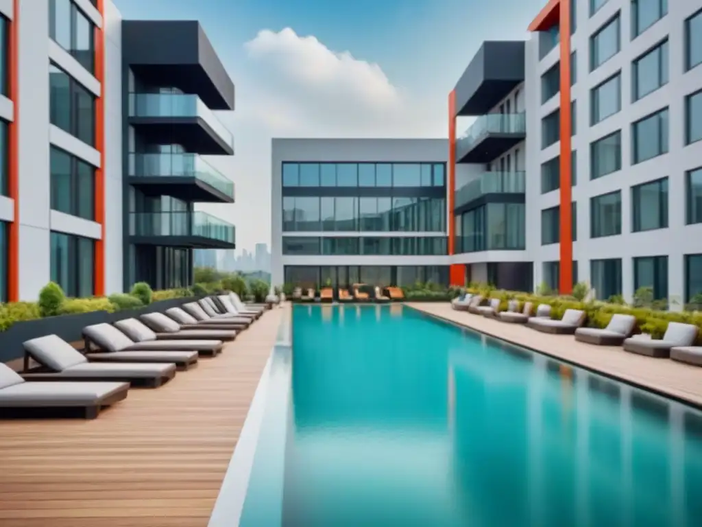 Complejo de apartamentos moderno y vibrante para inversores millennials Inversión inmobiliaria para millennials: Complejo de apartamentos modernos con jardín en la azotea y espacios comunes