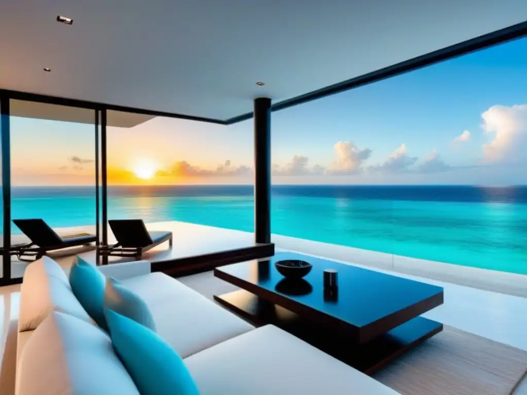 Villa de lujo en Cancún: opulencia en la playa Inversión inmobiliaria en destinos exóticos: Lujosa villa en Cancún con vistas al mar turquesa y yate privado