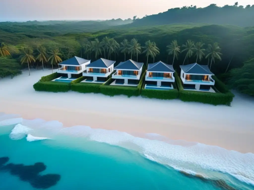 Villas de lujo frente al mar: arquitectura moderna en un paraíso natural Inversión inmobiliaria en destinos vacacionales de lujo junto al mar, con arquitectura moderna, playa y palmeras