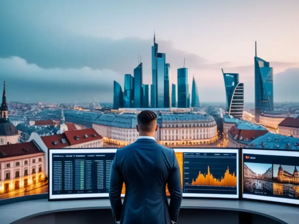 Inversión inmobiliaria: Futuro en Europa del Este Inversión inmobiliaria Europa del Este: Escena dinámica de una ciudad que fusiona tradición e innovación con profesionales y gráficos financieros