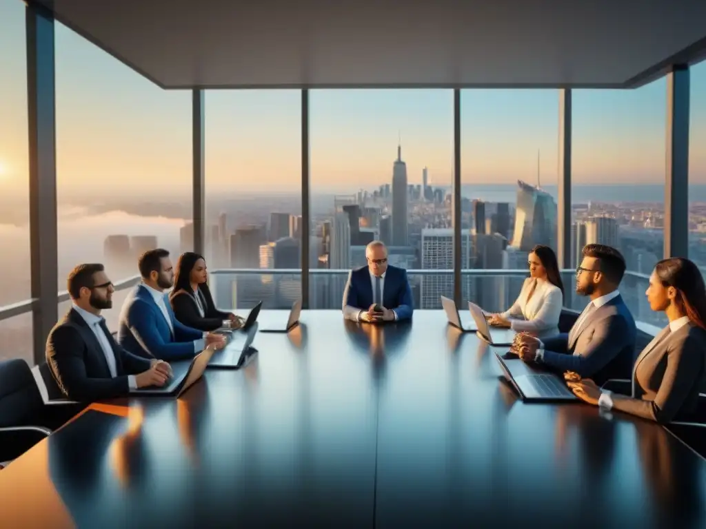 Inversión inmobiliaria global: inversores en moderna oficina, conectados en redes sociales, estrategizando juntos