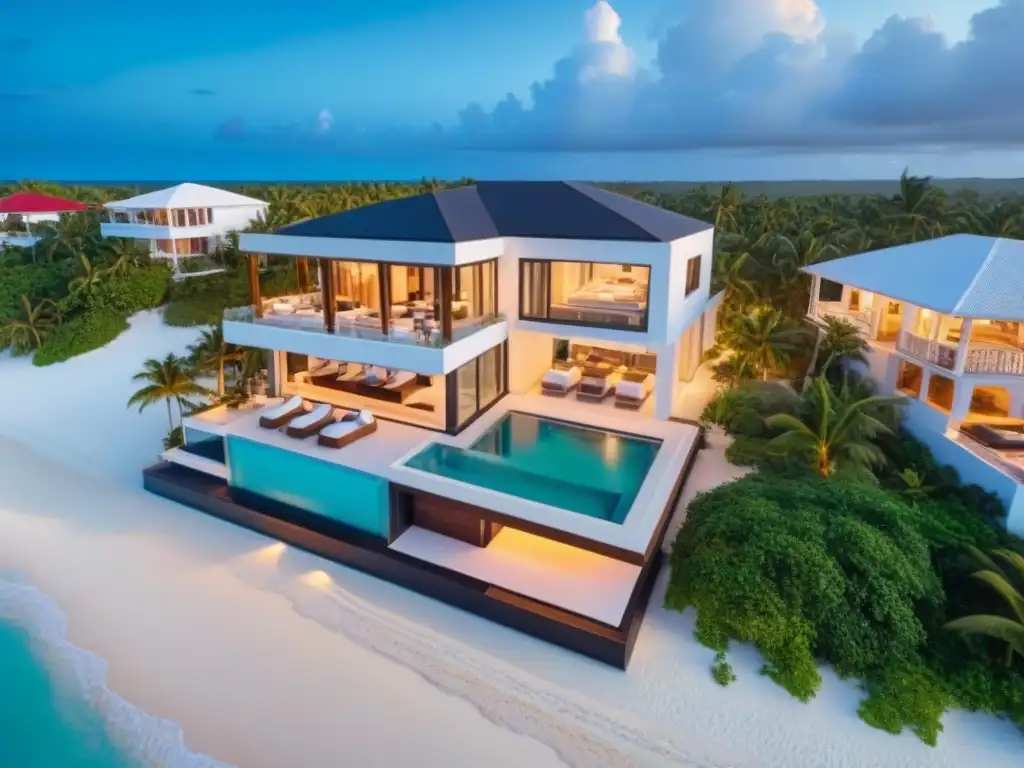 Propiedad de lujo en el Caribe: diseño moderno con piscina infinita privada y vistas increíbles Inversión inmobiliaria Caribe mercado global: Residencia de lujo con piscina infinita privada, diseño moderno y vistas impresionantes al mar turquesa al atardecer