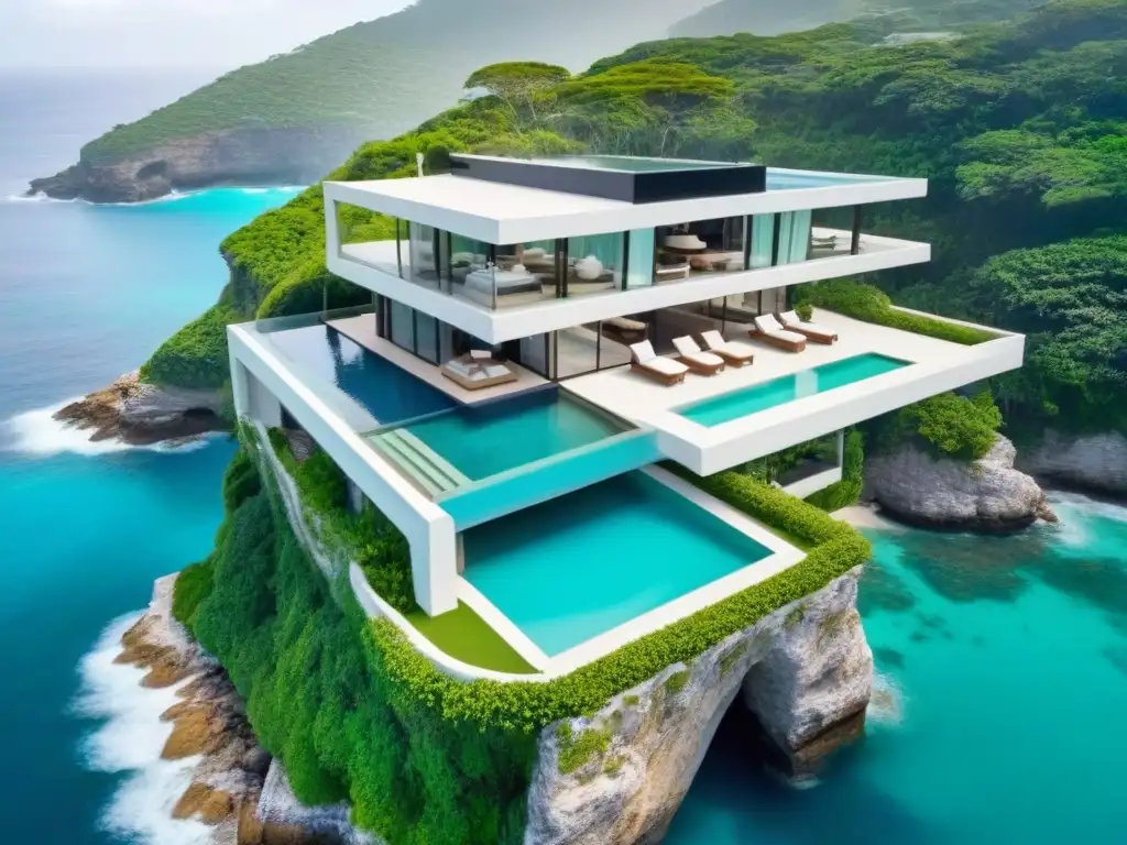 Mansión de lujo en acantilado con vistas al mar turquesa Inversión inmobiliaria internacional ubicación clave: Exclusiva mansión moderna en acantilado con piscina infinita y vistas al océano turquesa