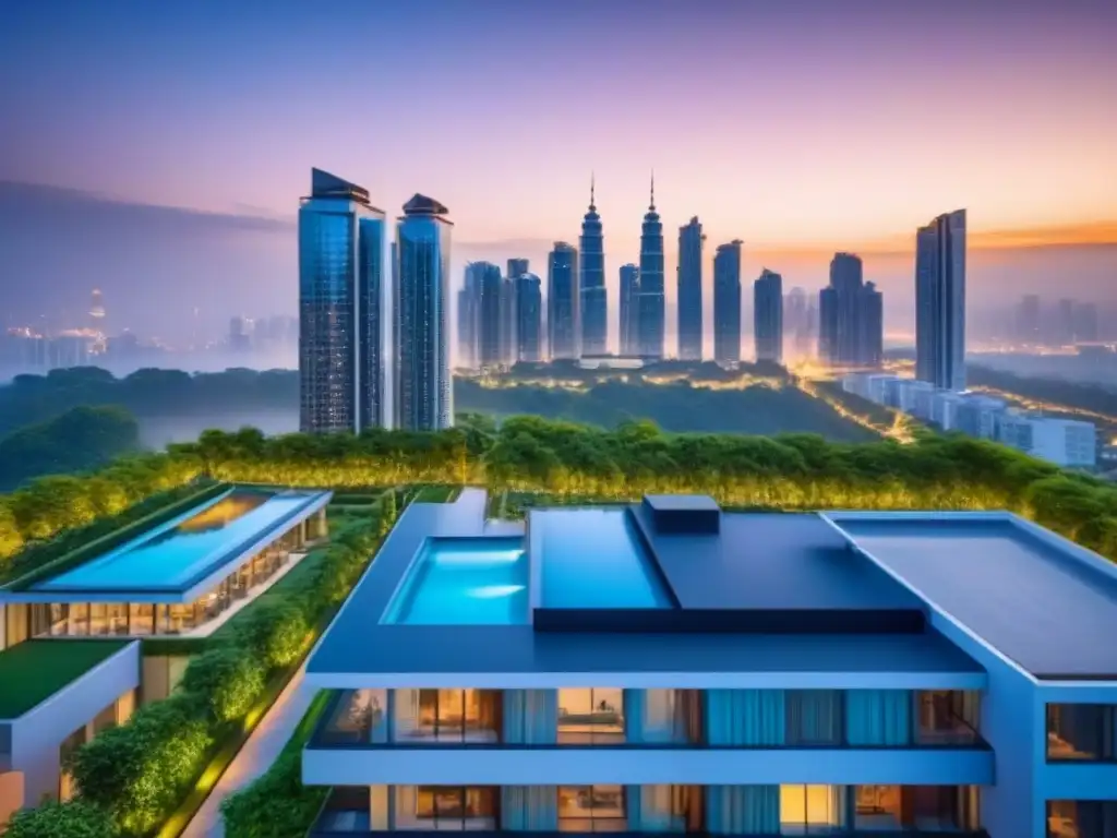 Condominio de lujo en ciudad cosmopolita Inversión inmobiliaria internacional para diversificación: Complejo de lujo en una ciudad cosmopolita con rascacielos y parques