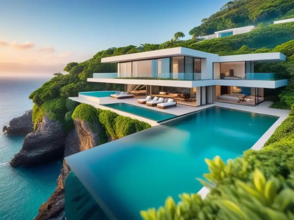 Exclusiva mansión de lujo frente al mar en acantilado Inversión inmobiliaria internacional ubicación clave: Mansión de lujo en acantilado con vista al océano turquesa