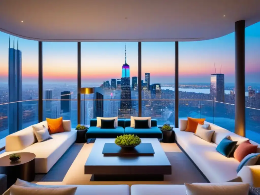 Penthouse de lujo con terraza panorámica al atardecer en la ciudad Inversión inmobiliaria internacional para Millennials: Penthouse lujoso con vista a la ciudad al atardecer