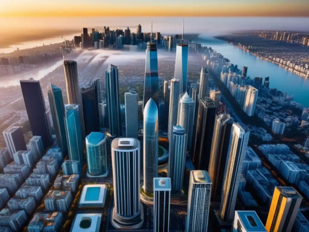 Metrópolis global: inversión inmobiliaria en modernos rascacielos Inversión inmobiliaria internacional a prueba: Una metrópolis vibrante con rascacielos modernos y diversidad arquitectónica