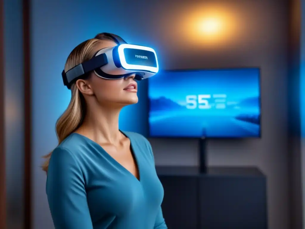 Inmersión inmobiliaria global en realidad virtual de alta tecnología Inversión inmobiliaria internacional con realidad virtual: Profesional usando auriculares de RV en entorno digital futurista