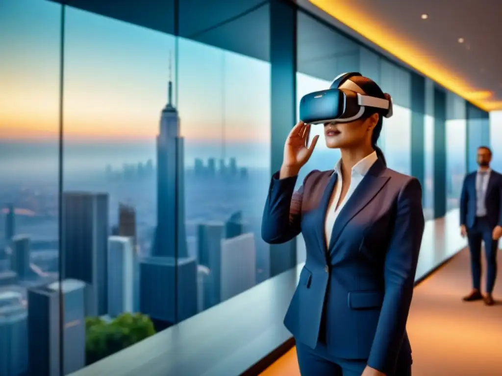 Inversores globales exploran propiedad de lujo en Realidad Virtual Inversión inmobiliaria internacional con realidad virtual: Grupo diverso de inversores globales en tour virtual de lujo