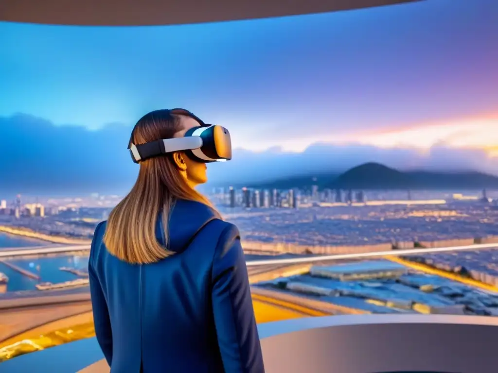 Propiedad de lujo en realidad virtual: inversiones internacionales Inversión inmobiliaria internacional con realidad virtual: lujosa propiedad inmersa en VR futurista