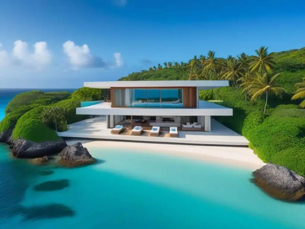 Villa de lujo en el Caribe: inversión en paraíso exclusivo Inversión inmobiliaria isla caribeña: lujosa villa moderna con piscina infinita y vistas al mar turquesa