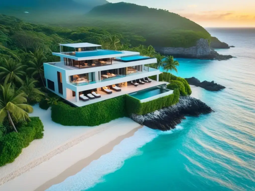 Inversión perfecta: Villa de lujo frente al mar en el Caribe Inversión inmobiliaria en isla caribeña: Propiedad de lujo con vista al mar, piscina infinita y atardecer dorado