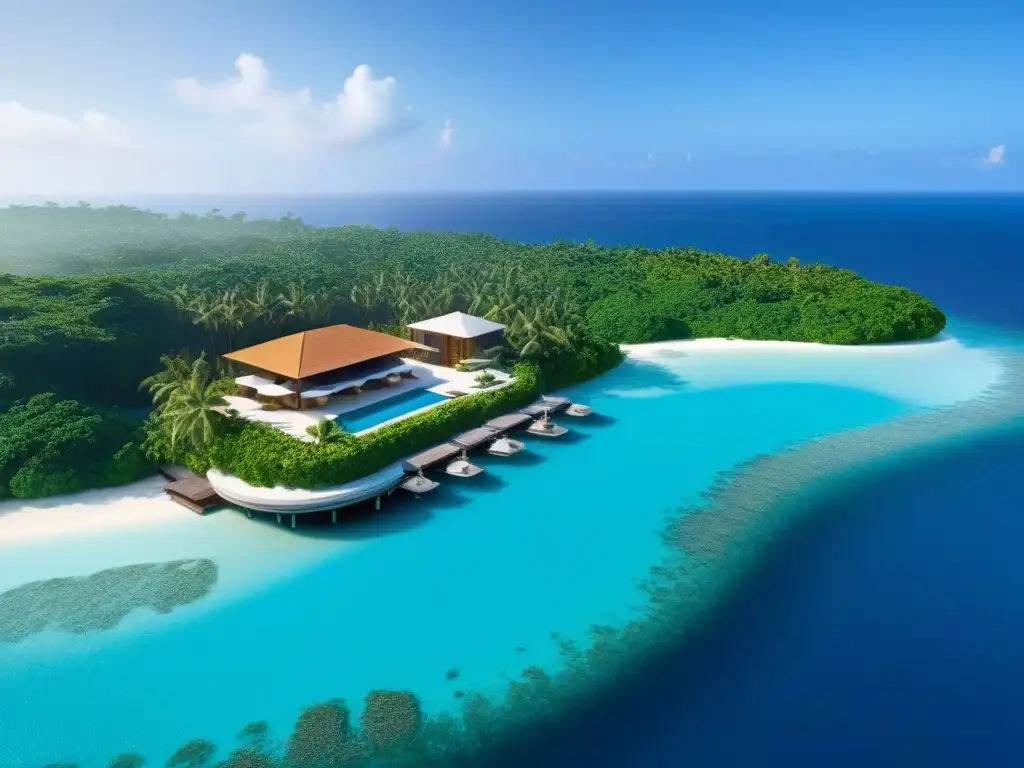 Exclusiva isla privada: villa de lujo en paraíso tropical Inversión inmobiliaria en islas privadas: Una villa exclusiva en una isla privada de lujo al atardecer