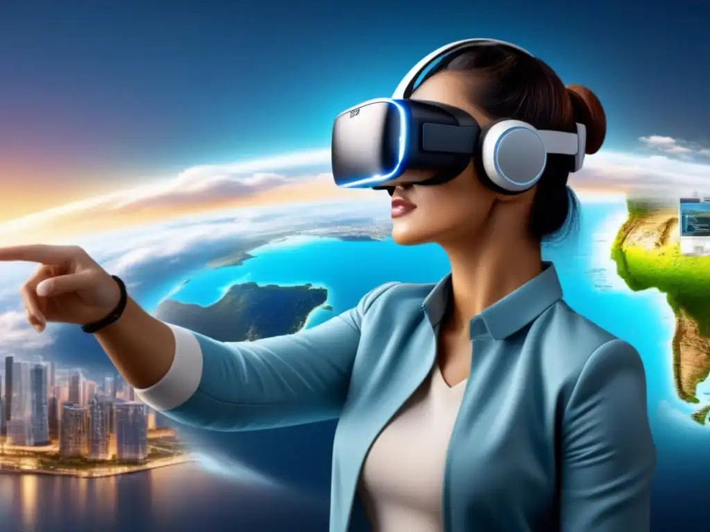 Inversión inmobiliaria en Latinoamérica: Realidad Virtual 8k Inversión inmobiliaria en América Latina: grupo diverso de inversores analizando un mapa 3D de mercados inmobiliarios