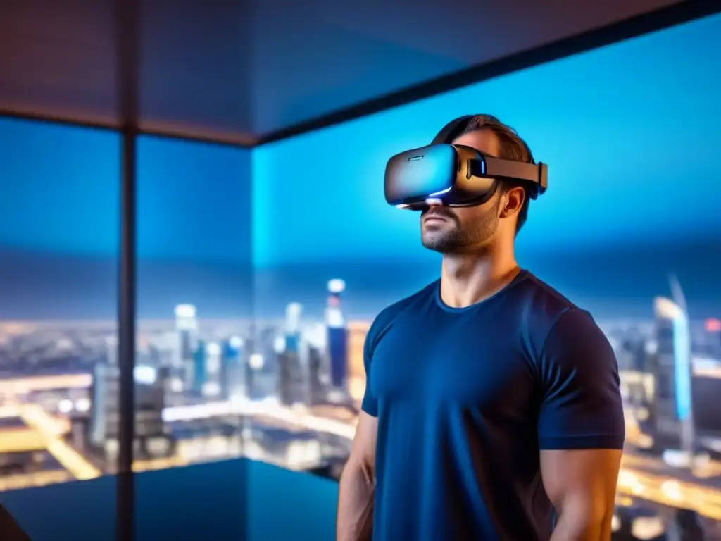 Inversores analizan edificio en VR de alta tecnología Inversión inmobiliaria en América Latina: grupo diverso de inversores estudian moderno edificio en realidad virtual de alta tecnología