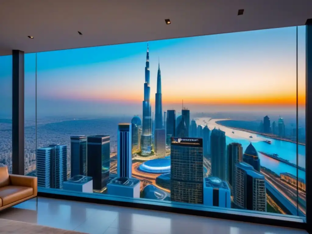Rascacielos de lujo en metrópolis del Medio Oriente Inversión inmobiliaria de lujo en el corazón de un bullicioso Metrópolis del Medio Oriente, reflejando opulencia y grandiosidad